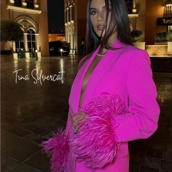 BLOGGER'S FAVE! Zara Feather Blazer Mid-Pink NWT - Picture 14 of 17